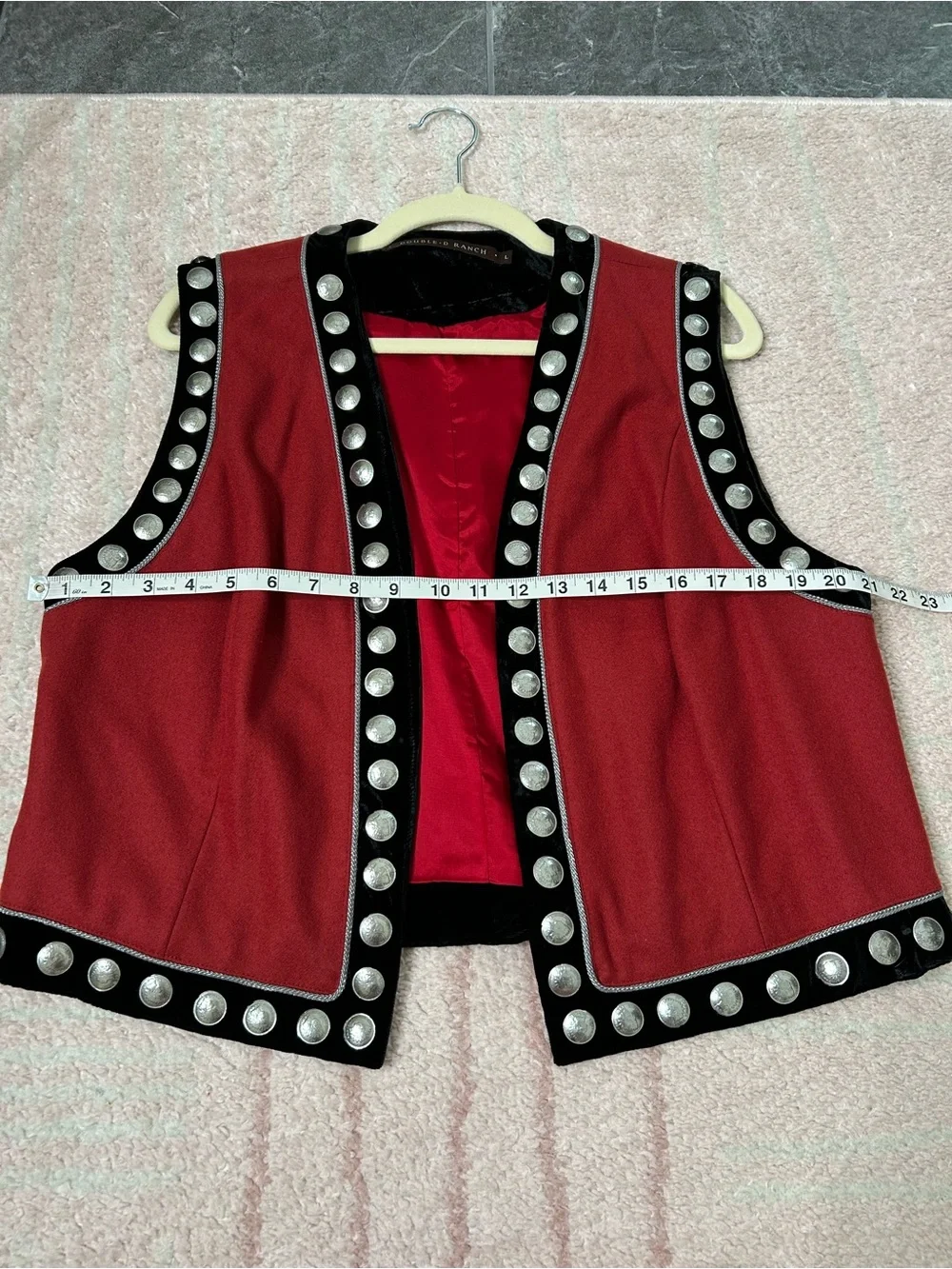 Double D Ranch Black Velvet Red Silver Coin‎ Studded Western Vest Size Large - Picture 8 of 10